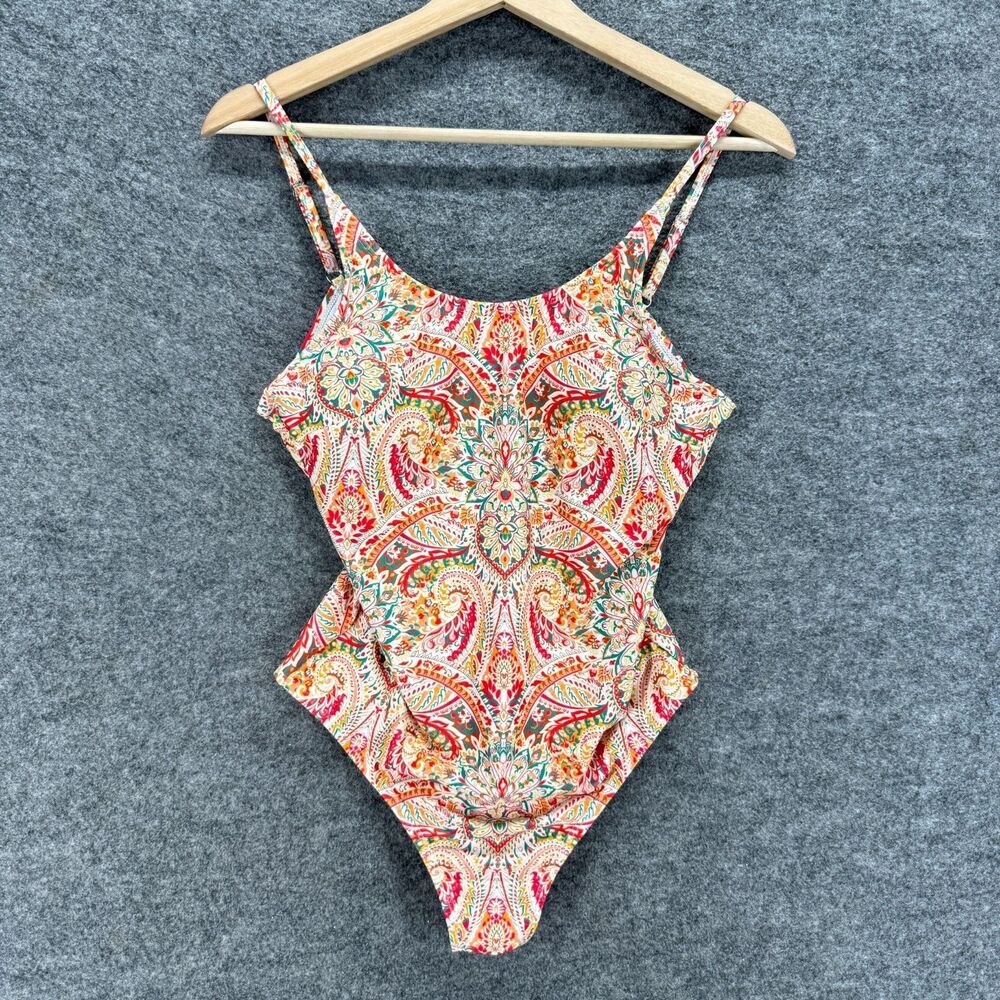 Unbranded Swimsuit Women M Medium Orange Geometric Sleeveless Spaghetti Strap